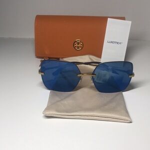 New Authentic Tory Burch TY6080 Blue Sunglasses with Orange Case